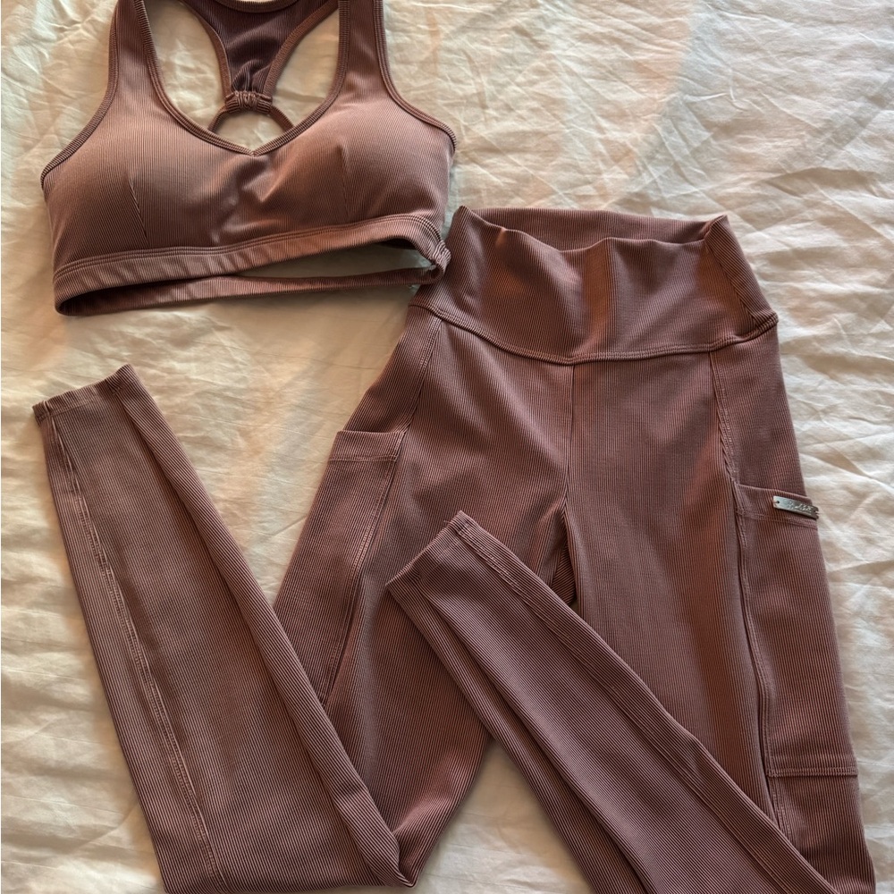 Bombshell Sportswear Ribbed Set in Mauve